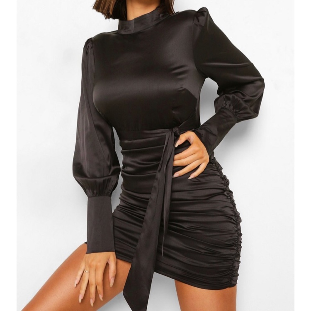 Satin Ruched Mini Dress